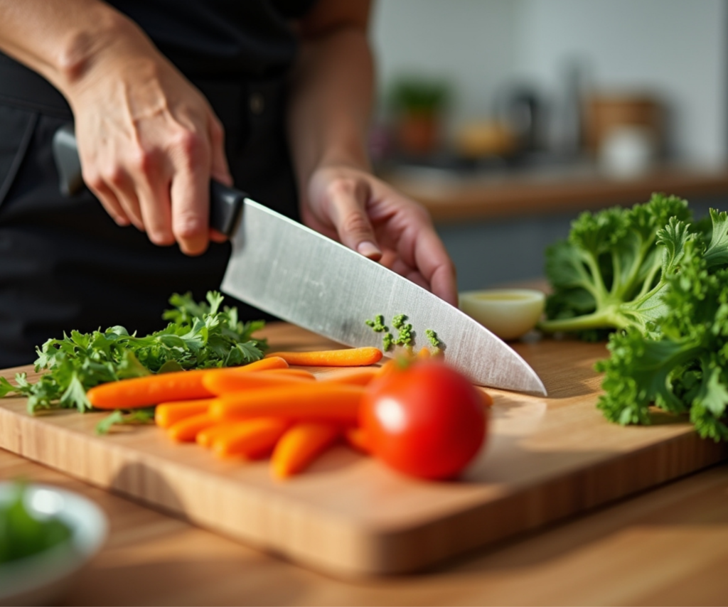 meal preparation, cutting vegetables